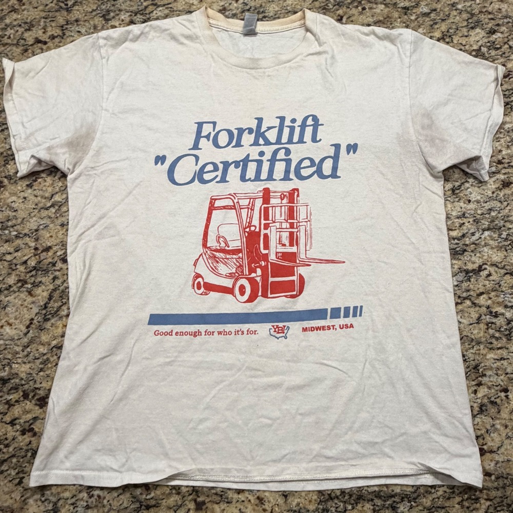 Forklift Certified Graphic T-Shirt Mens Large Cream Short Sleeve Tee
